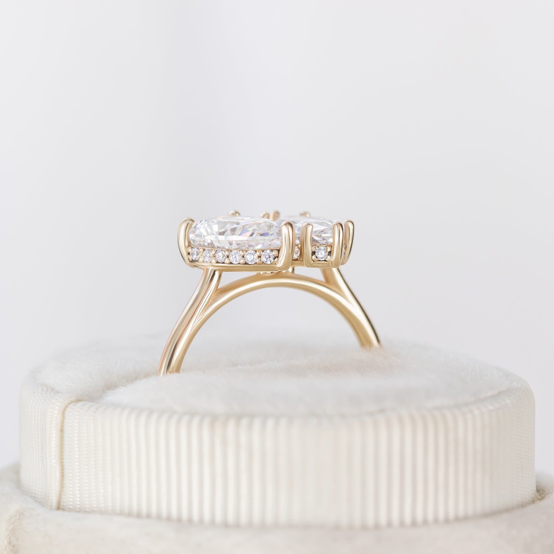 Round Cut Hidden Halo Engagement Ring Lab Grown Diamond Rose Gold.
