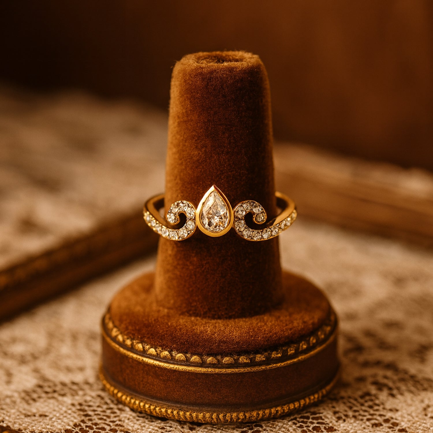 Rings for a Women Pear Cut Diamond with Swirl Pavé Band 10K Gold Rings