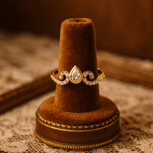 Rings for a Women Pear Cut Diamond with Swirl Pavé Band 10K Gold Rings
