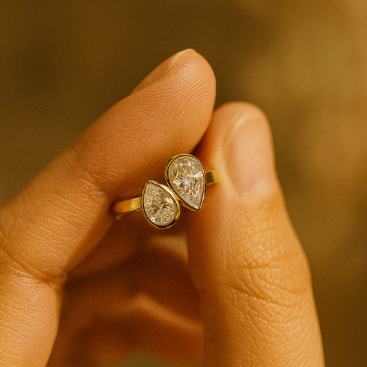 Pear Cut Bezel Set Toi Et Moi Diamonds Wedding Bands for Woman
