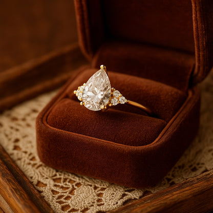 Engagement Ring Pear Cut Rose Gold Wedding Bridal Gift for Women
