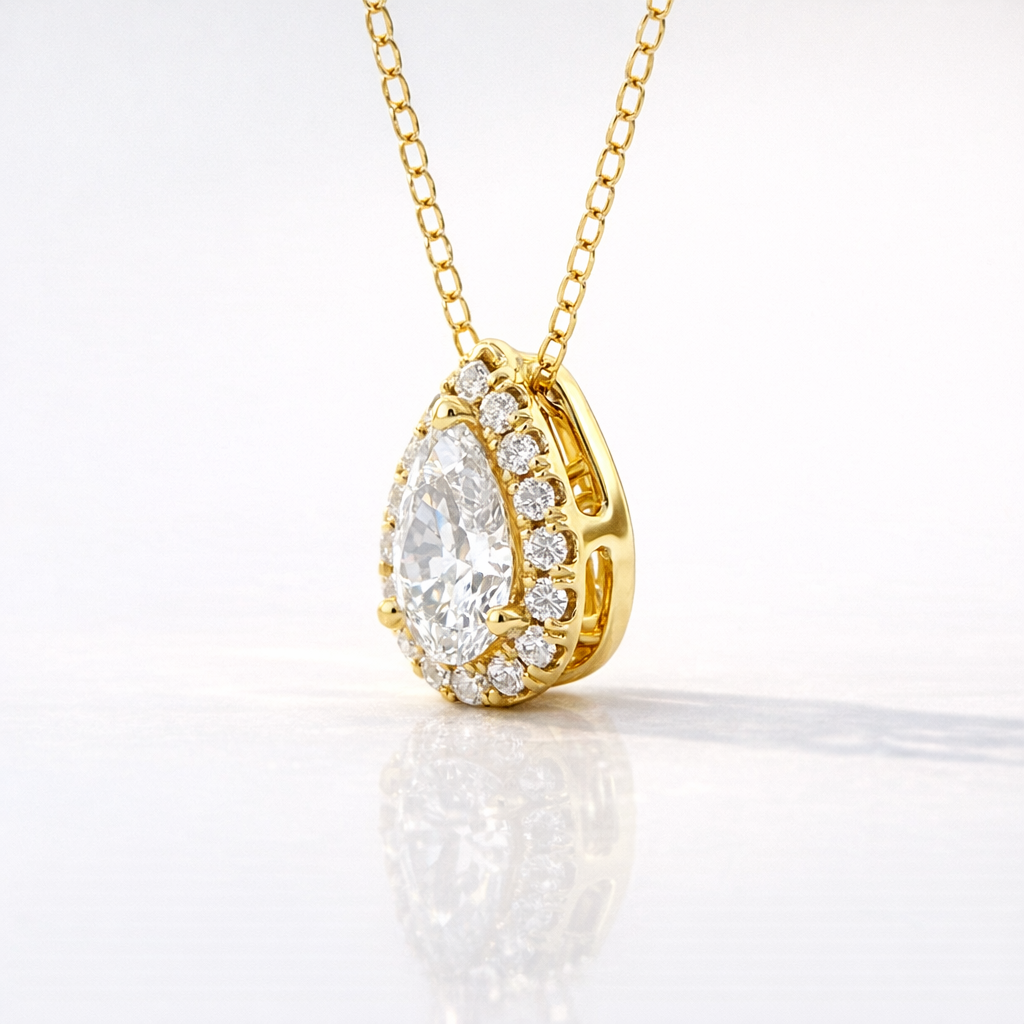 Lab Grown Diamond Pear Shaped Pendant With Halo
