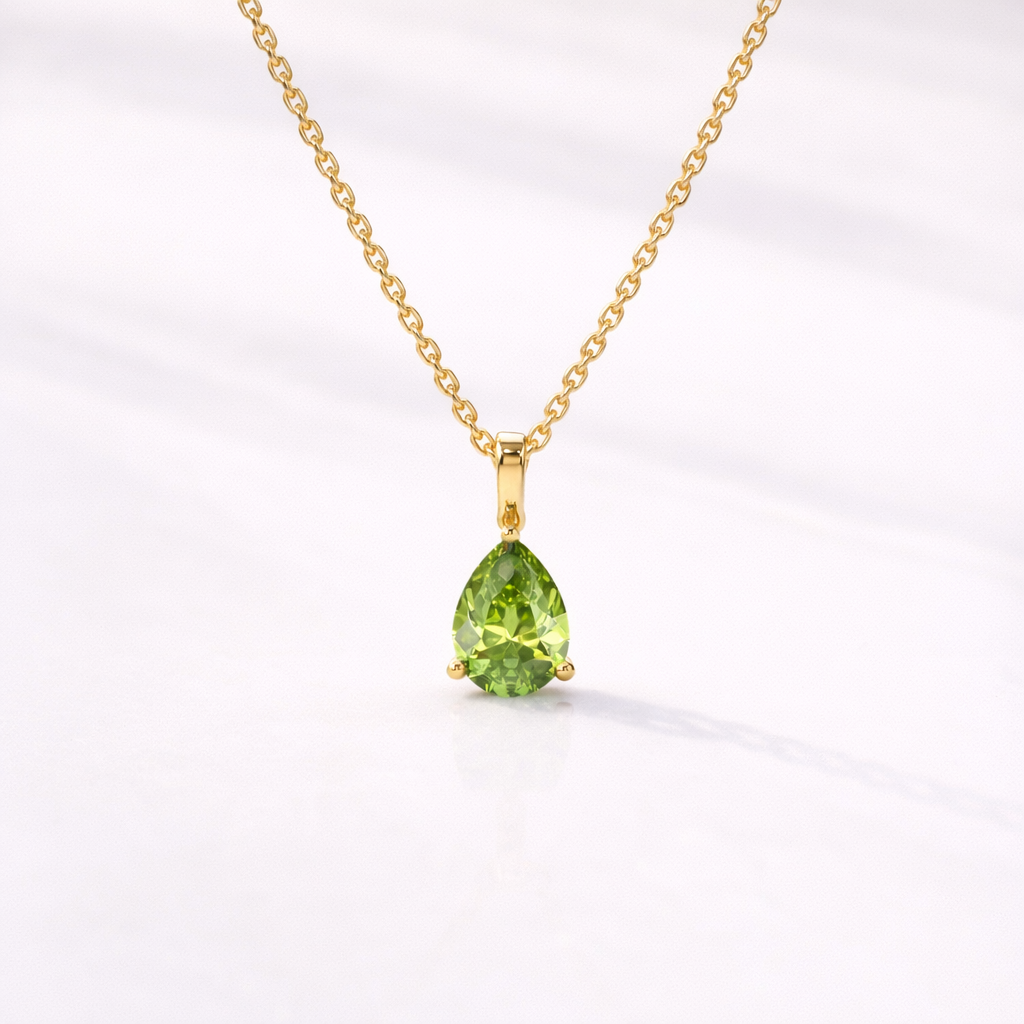 Peridot Pendant Teardrop Birthstone Pendant Yellow Gold Pendant
