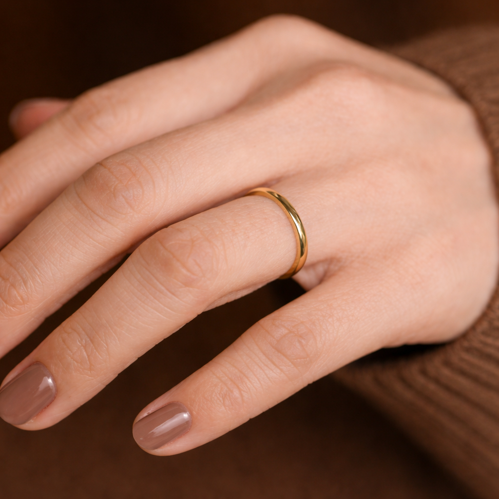 Womens Plain Gold Wedding Band With Classic Minimal Timeless Design
