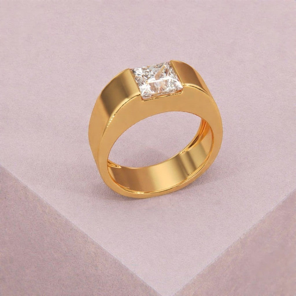 Sculptural Unisex Diamond Ring With Princess Cut Center Stone
