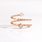 Spiral Diamond Ring Round And Princess Cut Diamond Ring Gold Band.
