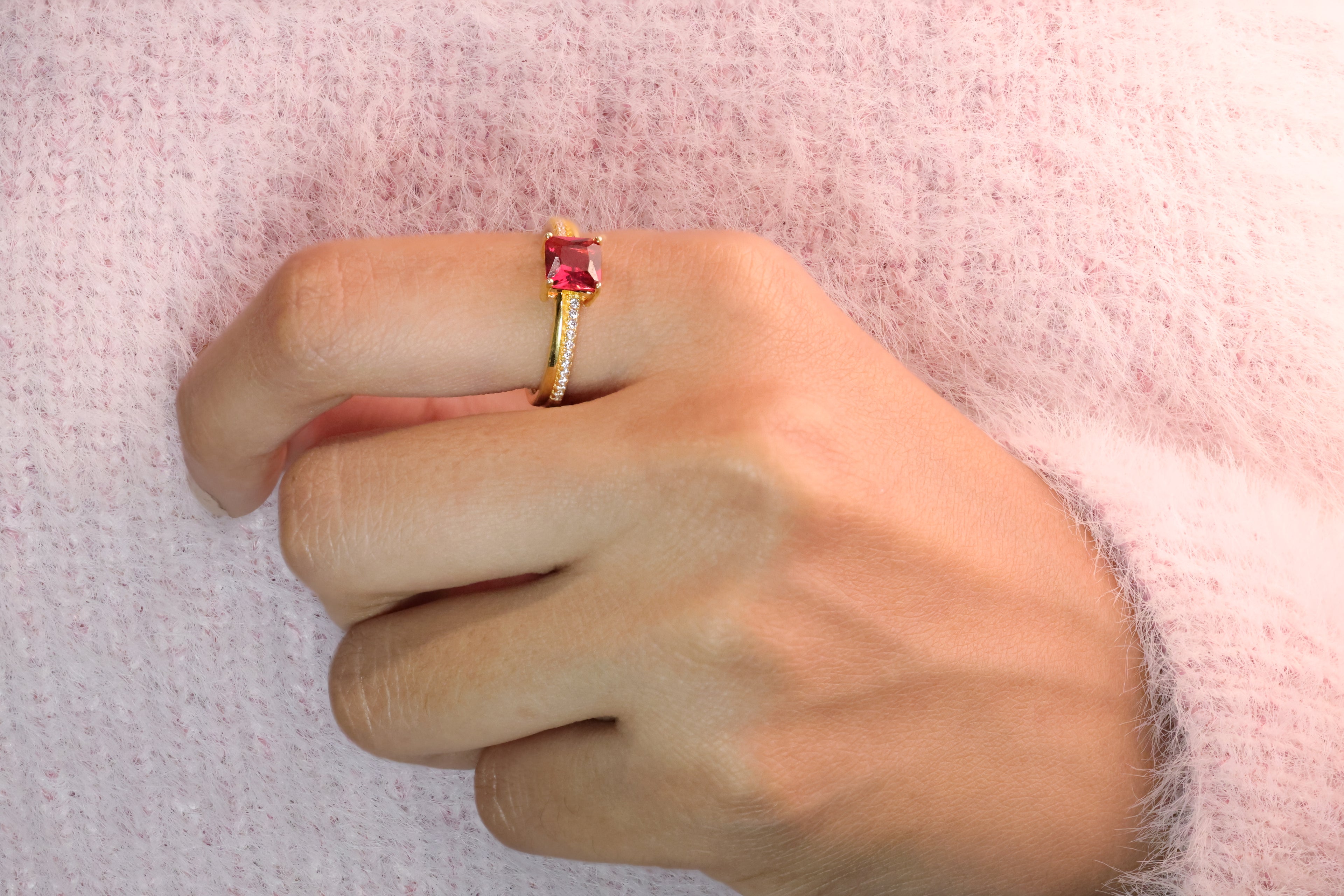 Princess Cut Ruby Ring Round Cut Side Stone Custom Jewelry Diiro.
