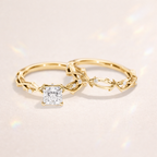 Nature Inspired Engagement Ring Rose Gold Bridal Set Crossover Wedding Band Style.
