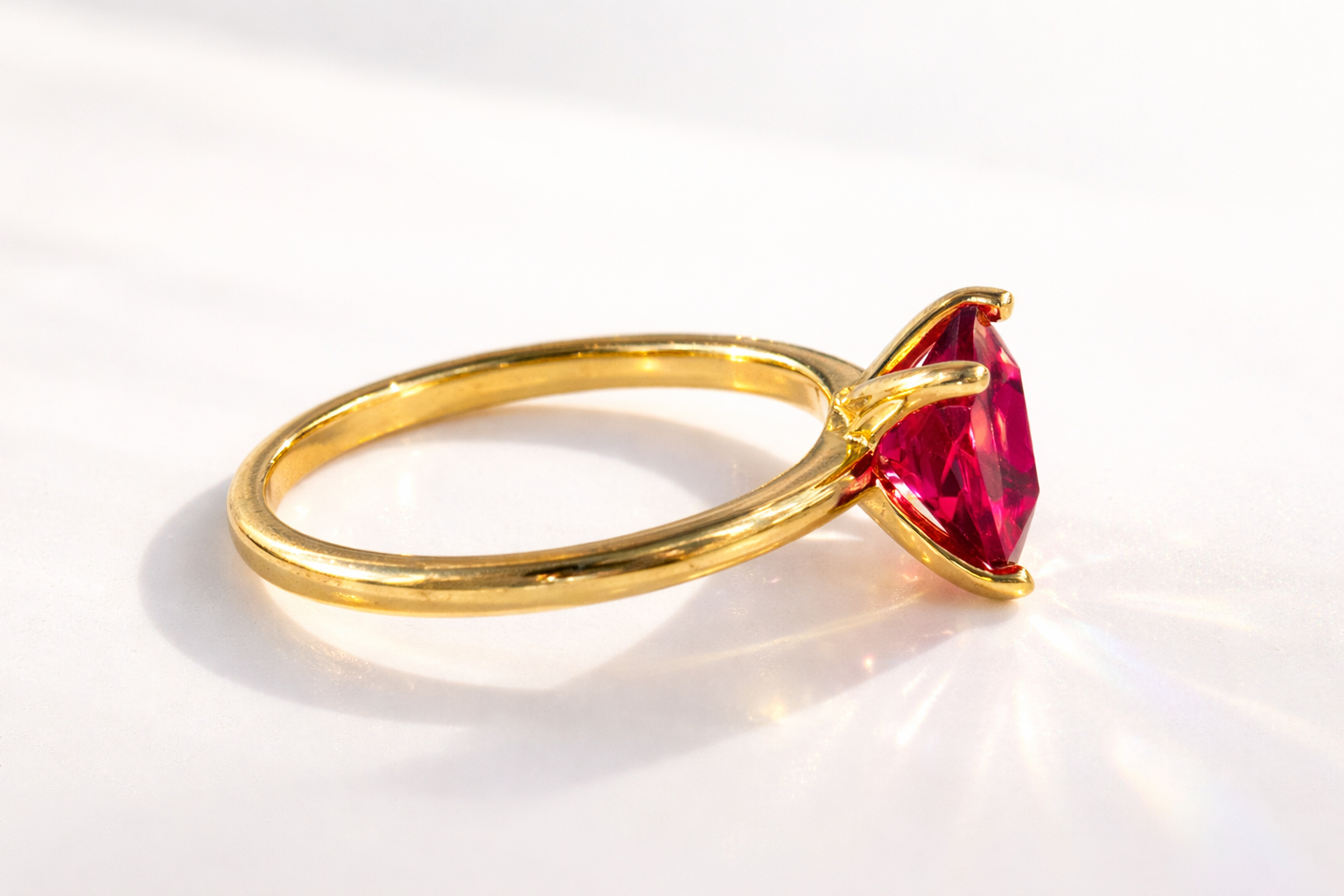Garnet Birthstone Ring Princess Cut Ring Four Round Prong Setting.
