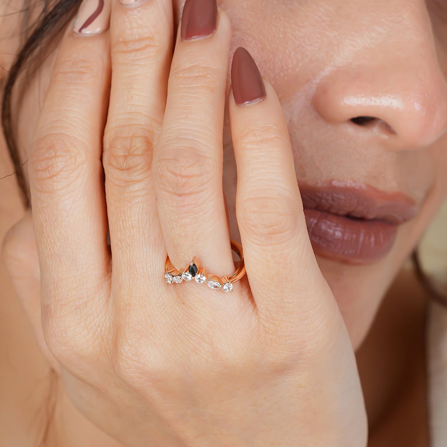Moissanite Black Marquise Ring, 1ct Rose Gold Engagement Fine Jewelry With Brilliance 
