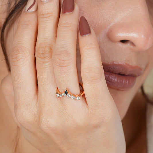 Moissanite Black Marquise Ring, 1ct Rose Gold Engagement Fine Jewelry With Brilliance 
