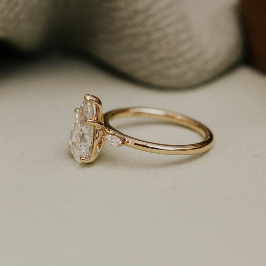 Three Stone Pear Moissanite Engagement Ring, Bridal Wedding Jewelry With 14K Yellow Gold And VVS1 Clarity