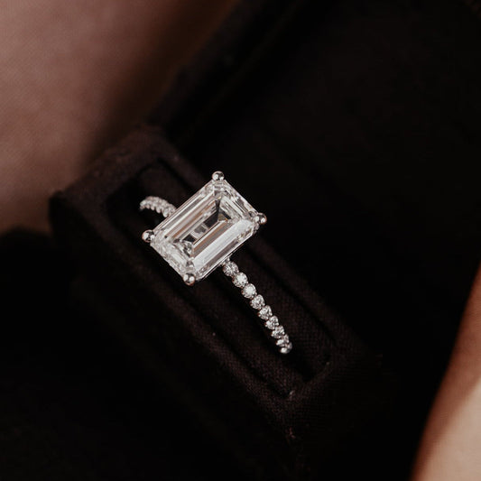 Women's Emerald Cut Ring, Moissanite White Gold Engagement Wedding Band Fine Jewelry With Elegant Design 