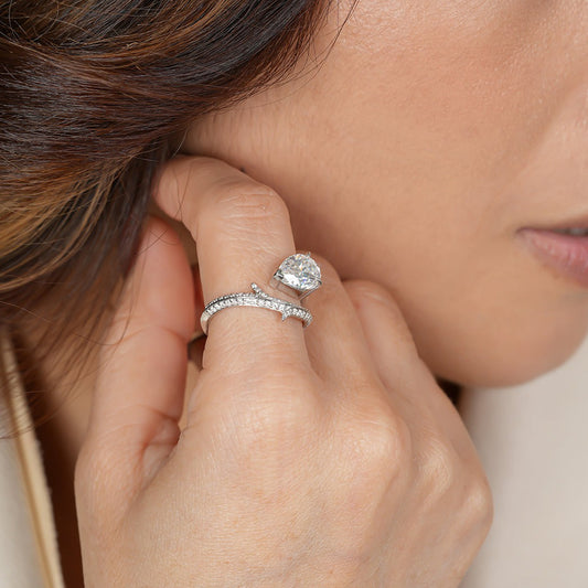 Moissanite Pear Engagement Ring, Cluster Setting 10K Gold Fine Jewelry With Brilliance