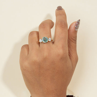 Promise Ring Aquamarine, Trio Stone Moissanite 14K Gold Engagement Fine Jewelry With Beauty 