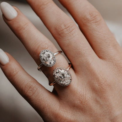 Moissanite Halo Oval Pave Engagement Ring, Rose Gold Fine Jewelry With Romantic Design And Sparkle