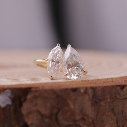 Pear Marquise Moissanite Ring, Toi Et Moi Rose Gold Engagement Fine Jewelry With Elegant Style