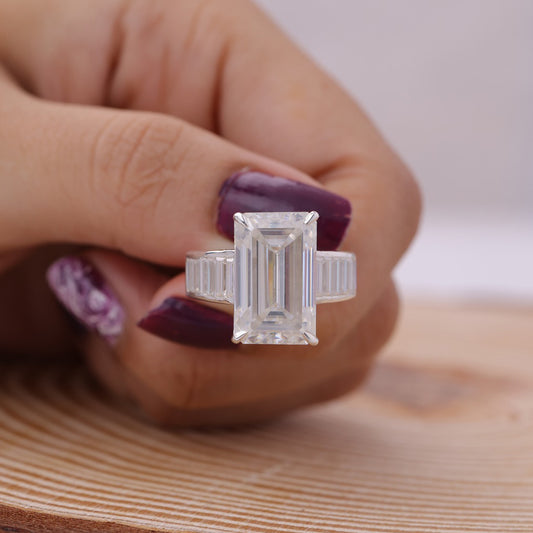 Birthstone Sep Emerald Cut Diamond Baguette Side Stone Half Eternity Ring