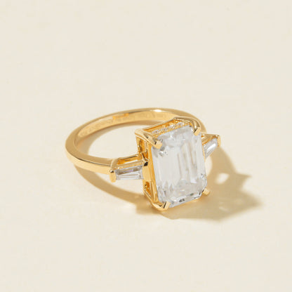 Wedding Emerald Cut Ring, Three-Stone Moissanite Bridal Fine Jewelry With Timeless Appeal 