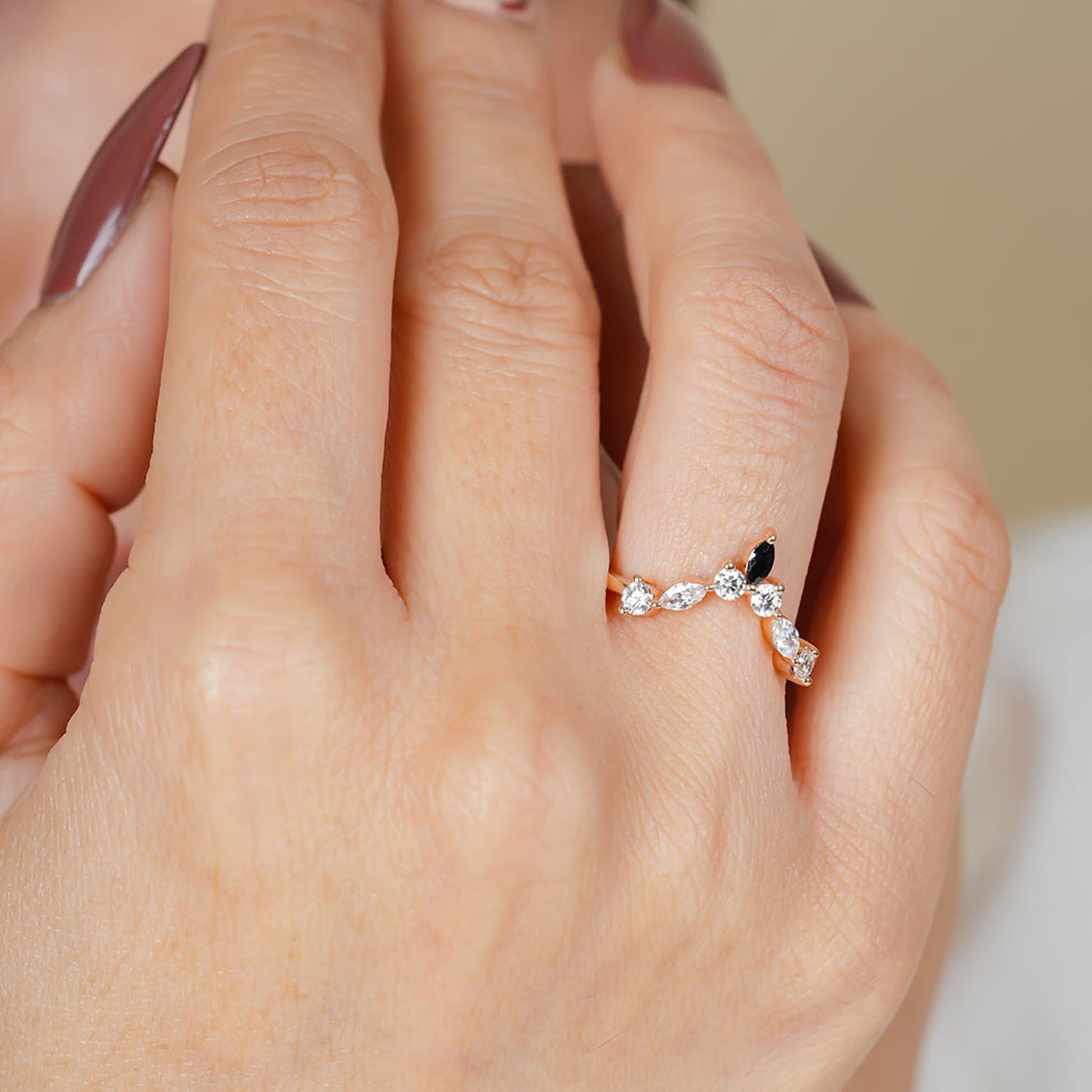 Black Marquise Moissanite Ring, 1ct Rose Gold Engagement Fine Jewelry With Elegance