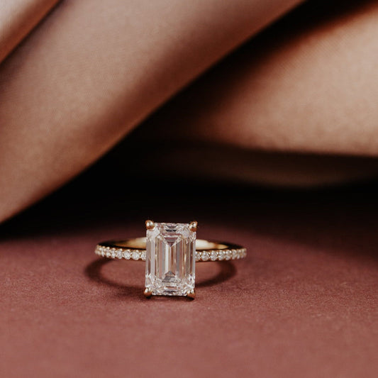 Emerald Cut Moissanite Engagement Ring, White Gold Women's Wedding Band Fine Jewelry With VVS1 Clarity