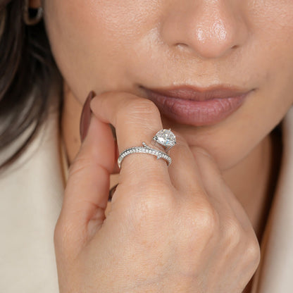 Pear Shaped Moissanite Ring, 1ct Cluster Setting 10K Gold Engagement Fine Jewelry With Elegance