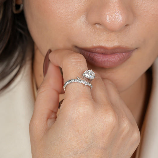 Pear Shaped Moissanite Ring, 1ct Cluster Setting 10K Gold Engagement Fine Jewelry With Elegance