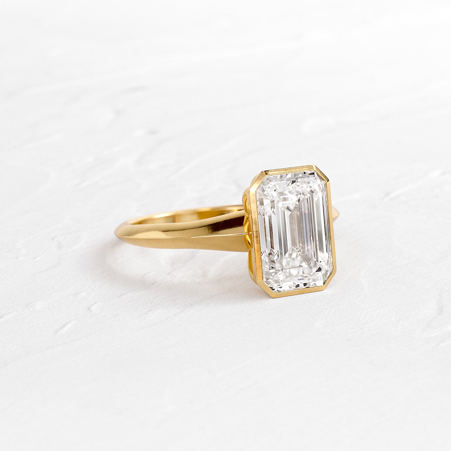 Emerald Cut Bezel Moissanite Ring, White Gold Engagement Fine Jewelry With Glamour