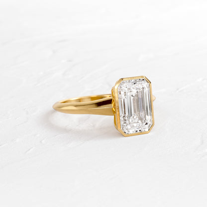 Emerald Cut Bezel Moissanite Ring, White Gold Engagement Fine Jewelry With Glamour