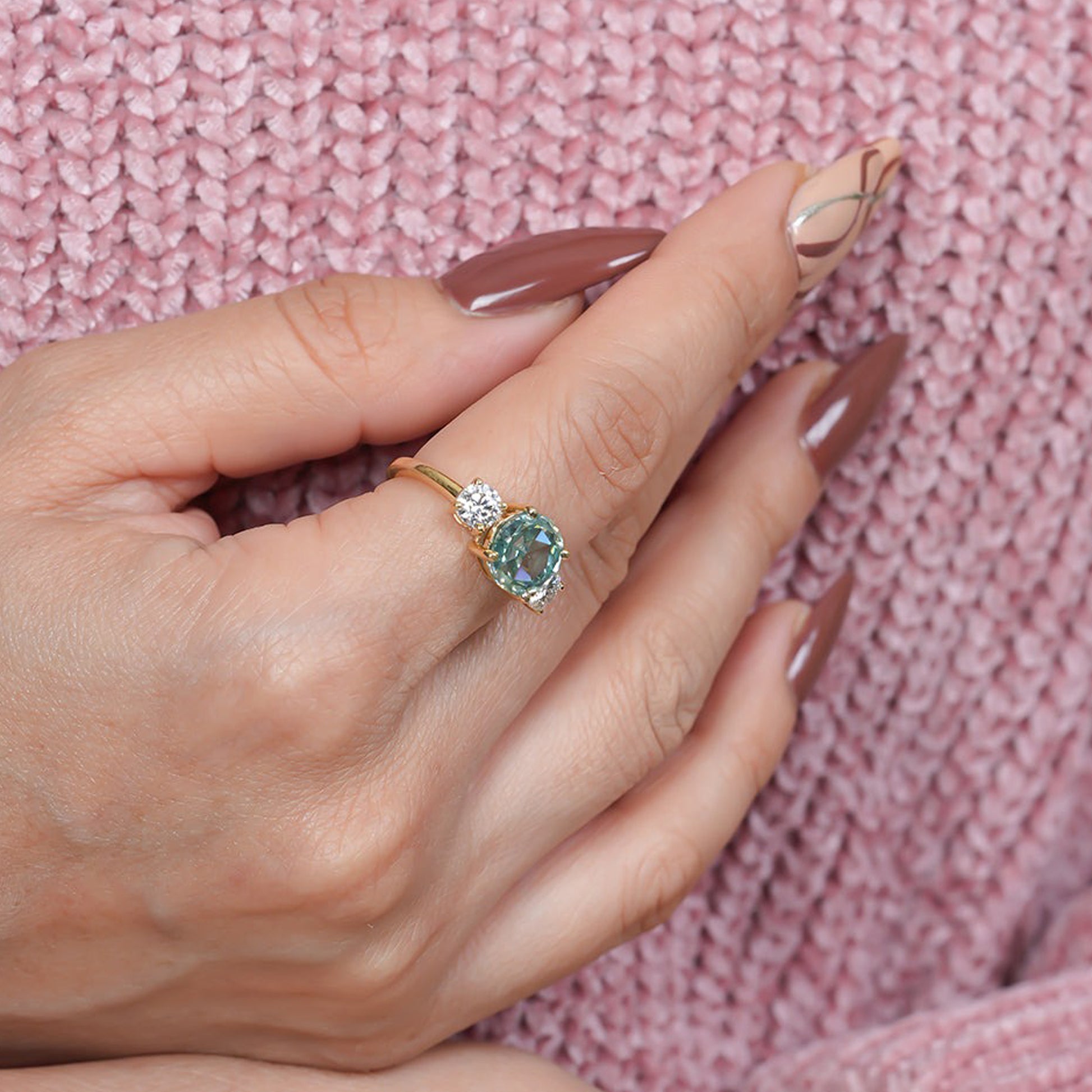 Three Stone Aquamarine Ring, Moissanite 14K Gold Promise Fine Jewelry March Birthstone
