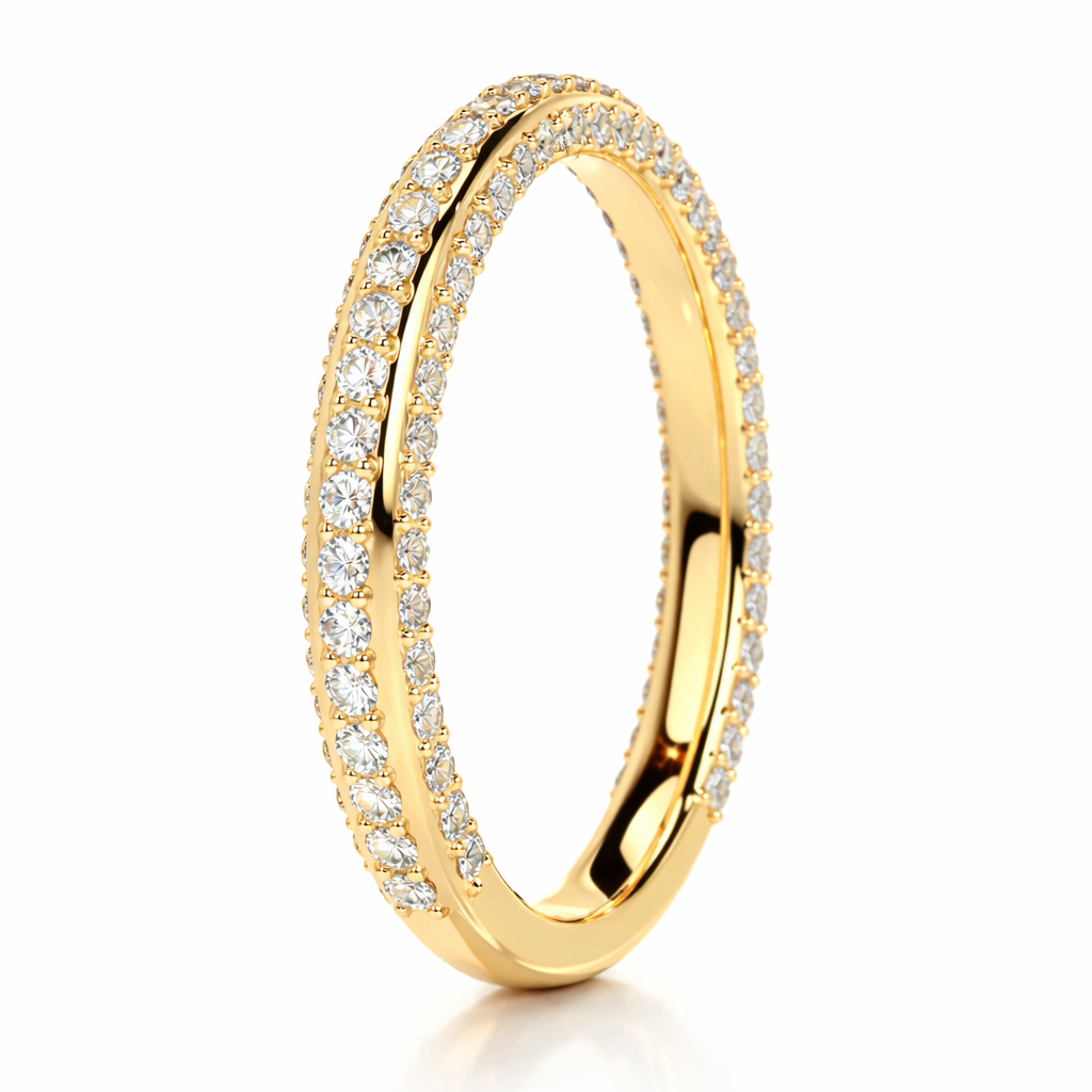 Lab Grown Diamond Triple Row Wedding Band With Round Cut Sparkle
