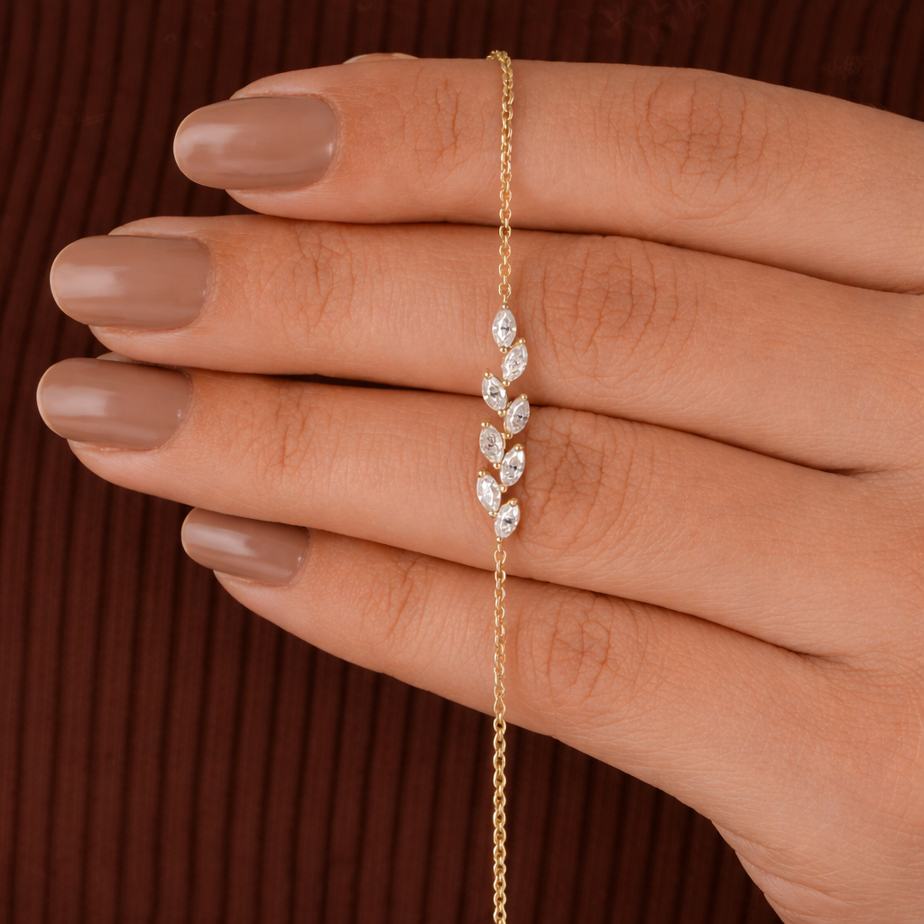 Marquise cut diamond bracelet in prong setting
