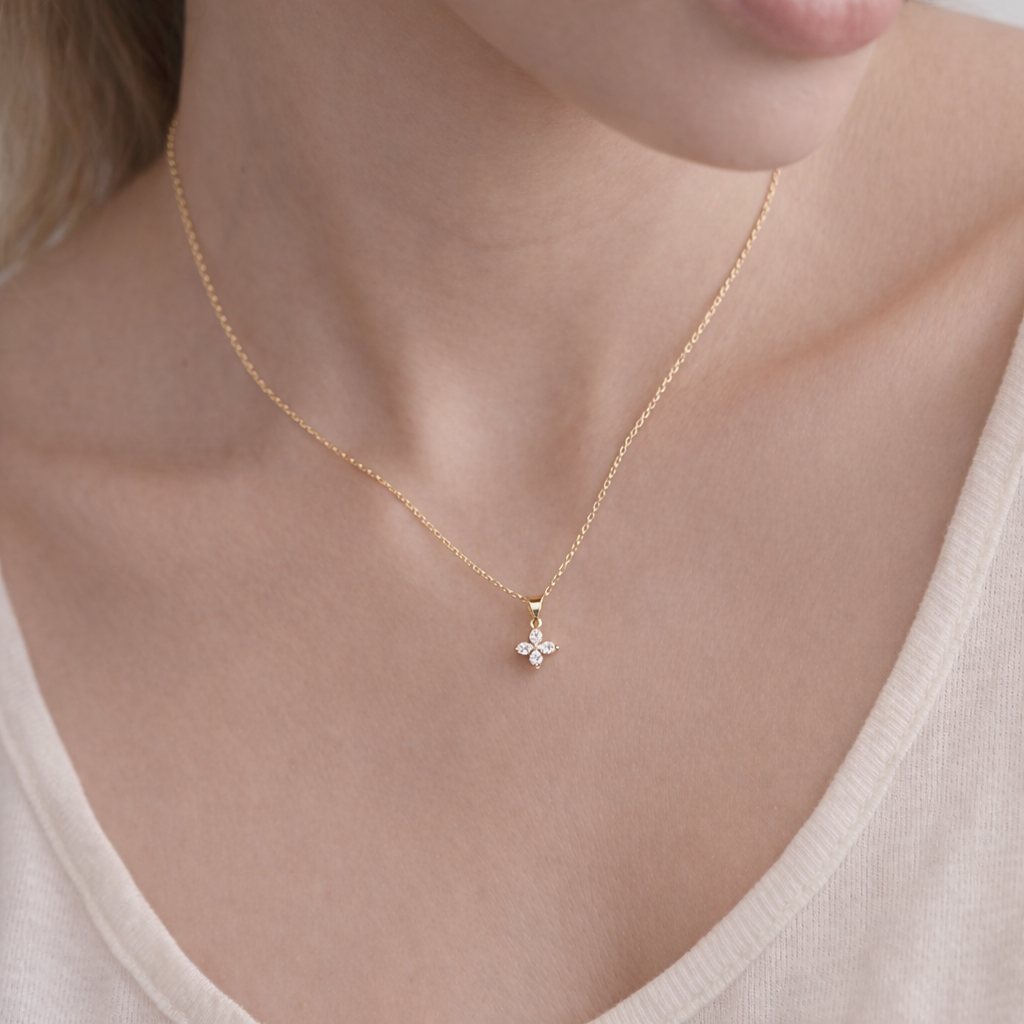 Moissanite Pendant Flower Pendant Four Pear Cut Pendant
