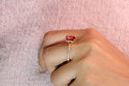 Ruby Radiant Cut Engagement Ring Yellow Gold Band Diiro Custom Jewelry.