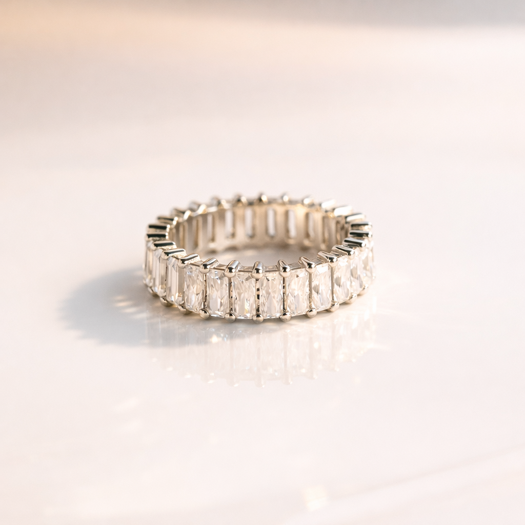 Full Eternity Emerald Cut Diamond Wedding Band With Refined Look

