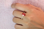 Ruby Diamond Ring Yellow Gold Engagement Ring Four Claw Prong Setting.

