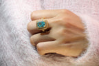 Radiant Center Stone 3 Row Pave Band Hidden Halo Engagement Ring.
