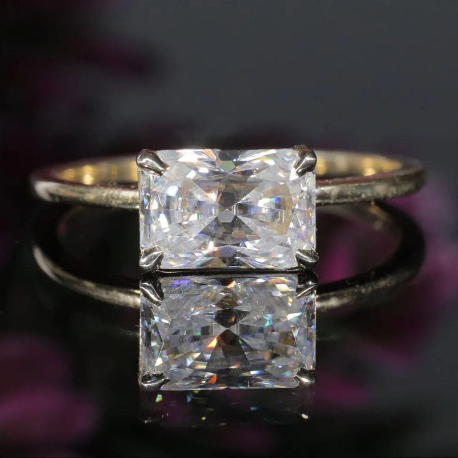 Radiant Cut Moissanite Engagement Ring With Classic Prong Setting In Gold VVS1 Clarity Colorless Stone Brilliant Sparkle