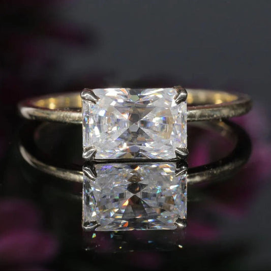 Radiant Cut Moissanite Engagement Ring With Classic Prong Setting In Gold VVS1 Clarity Colorless Stone Brilliant Sparkle