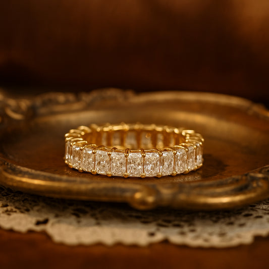 Luxury Radiant Moissanite Eternity Ring – Elegant Yellow Gold Band