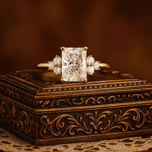 Types Of Wedding Rings Radiant Cut Moissanite Engagement Side Stones Ring With Diamond-Like Sparkle In Gold Setting