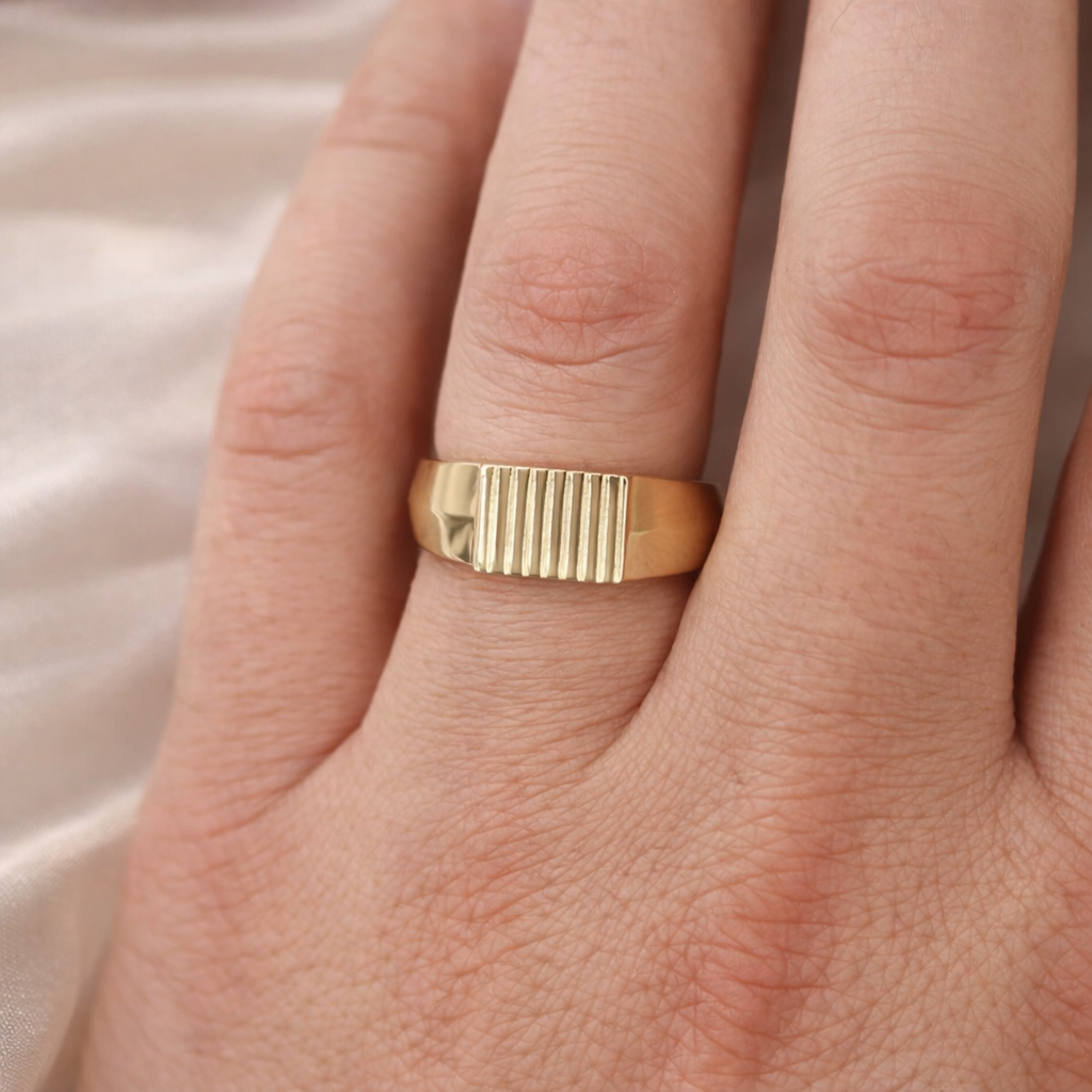 Rectangular Signet Ring Mens Wedding Band Custom Men's Wedding Band Gold.