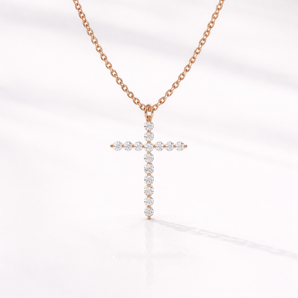 Religious Jewelry Round Cut Diamond Or Moissanite Cross Pendant
