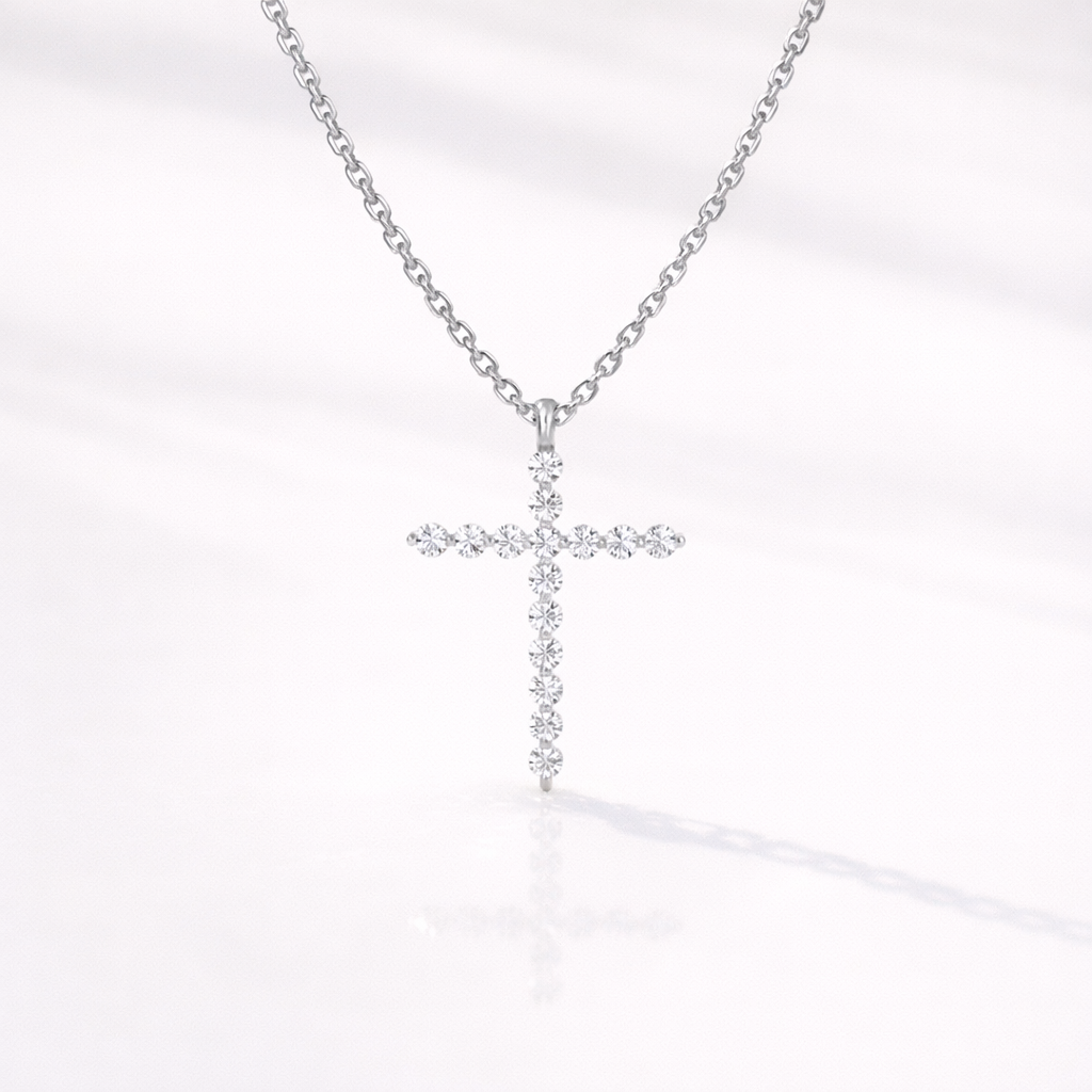 Yellow Gold Pendant Moissanite Cross Pendant Religious Jewelry
