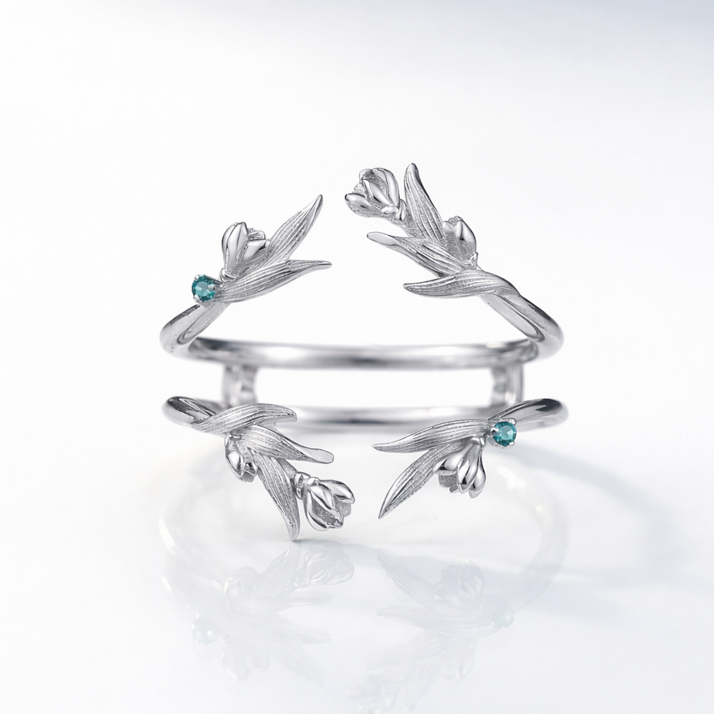 Moissanite Wedding Band Enhancer With Nature Inspired Motif