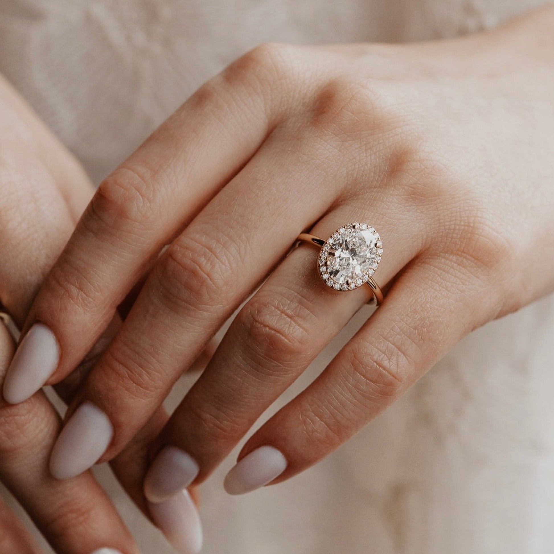 Halo Oval Moissanite Pave Ring, Rose Gold Engagement Fine Jewelry With Maximum Brilliance