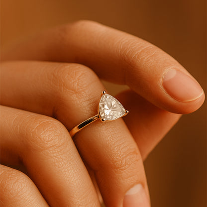 Triangular Cut White Diamond Engagement Ring In 18K Yellow Gold
