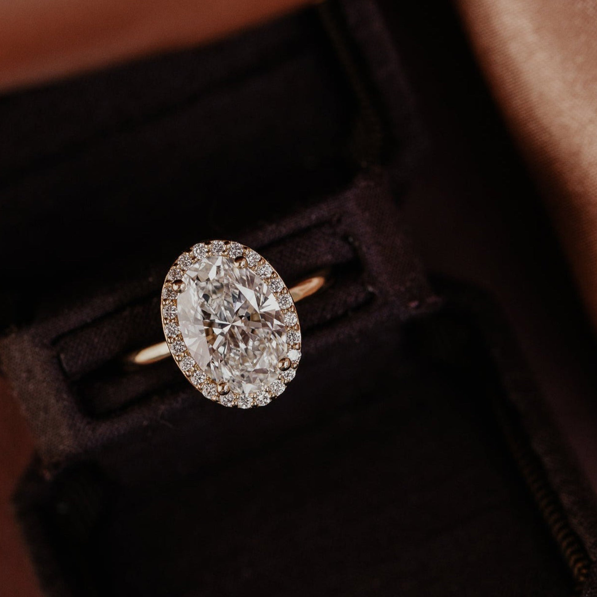 Halo Oval Moissanite Ring With Pave Band, Rose Gold Engagement Fine Jewelry And Brilliant Design