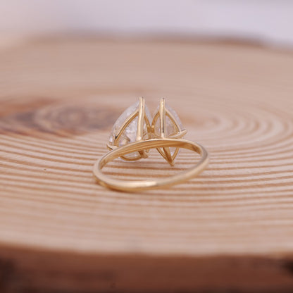 Rose Gold Toi Et Moi Ring, Pear Marquise Moissanite Engagement Fine Jewelry With Brilliant Sparkle 
