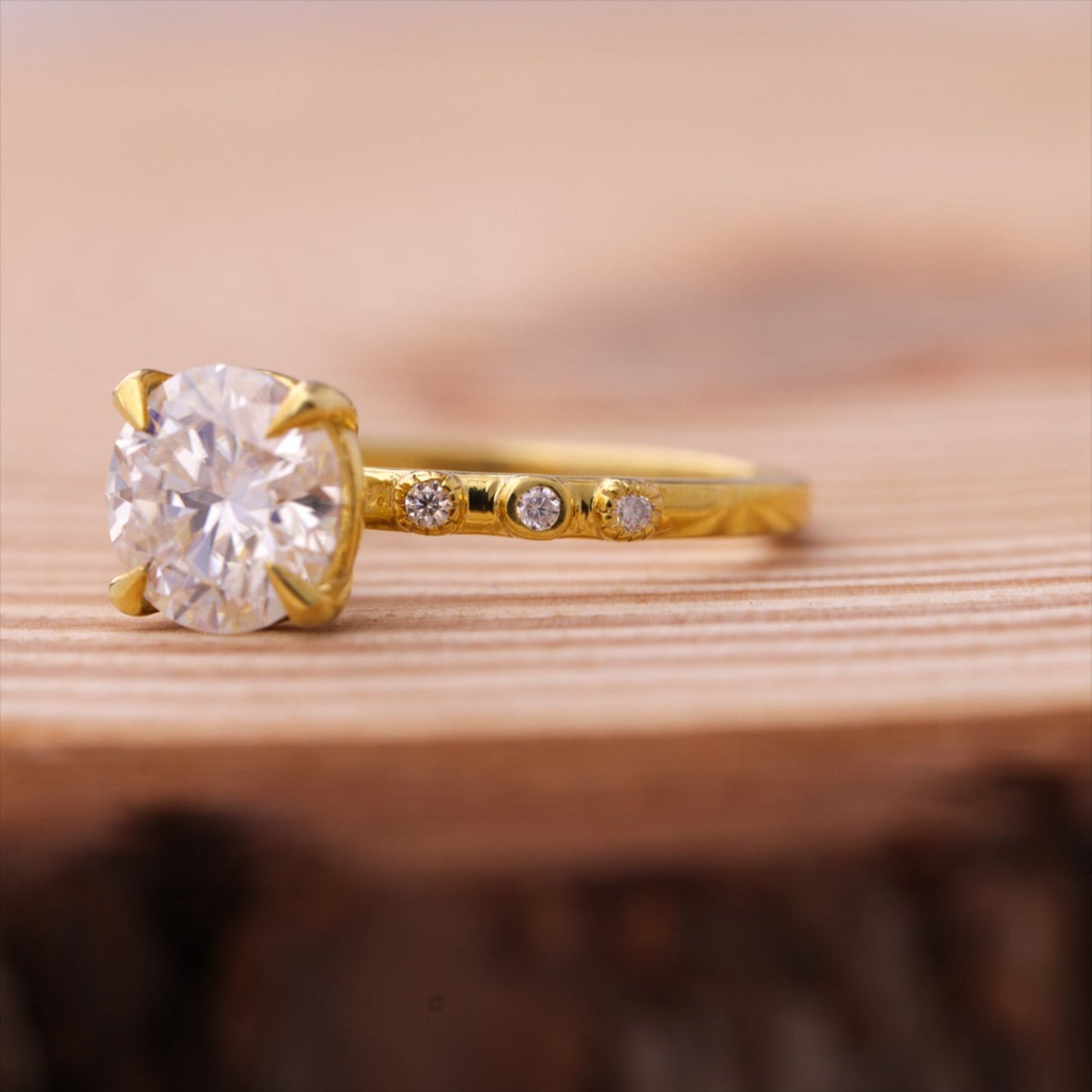 Bridal Wedding Gold Round Cut Cluster Moissanite Engagement Ring
